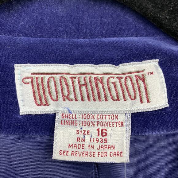 Vintage Worthington Velvet Blazer Jacket Womens Sz L/XL Blue Two Button - Picture 5 of 5